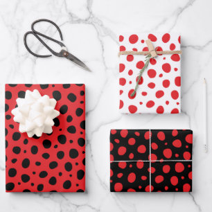 Red Black White Polka Dots Pattern Wrapping Paper Sheet