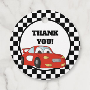 Red Black White Race Car Birthday Party  Favour Tags