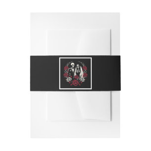 Red & Black White Roses Skeleton Couple Wedding Invitation Belly Band