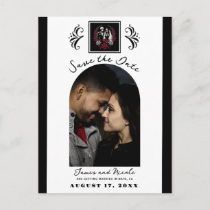 Red & Black White Roses Skeleton Save the Date Announcement Postcard