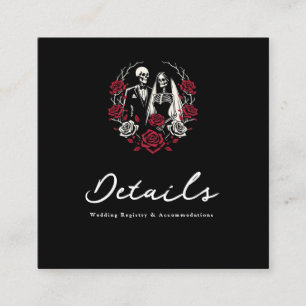 Red & Black White Roses Skeleton Wedding Details Square Business Card