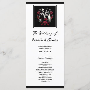 Red & Black White Roses Skeleton Wedding Menu