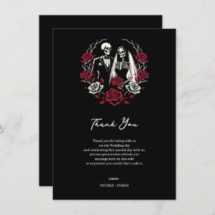 Red & Black White Roses Skeleton Wedding Thank You Invitation