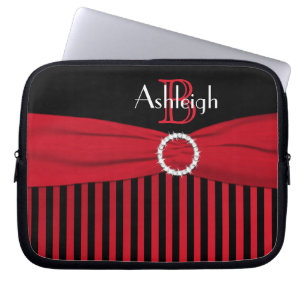 Red, Black, White Stripe FAUX Ribbon Laptop Sleeve