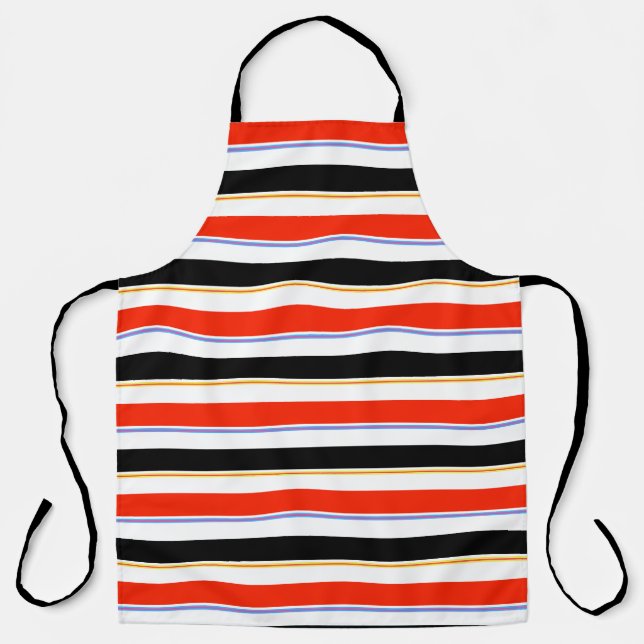Red Black White Stripes Lines Pattern Design Apron (Front)