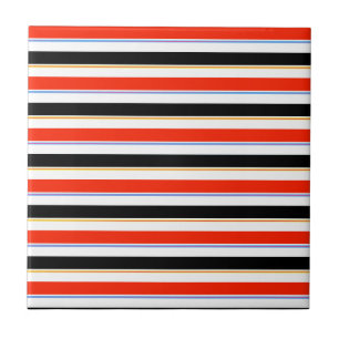 Red Black White Stripes Lines Pattern Design Ceramic Tile