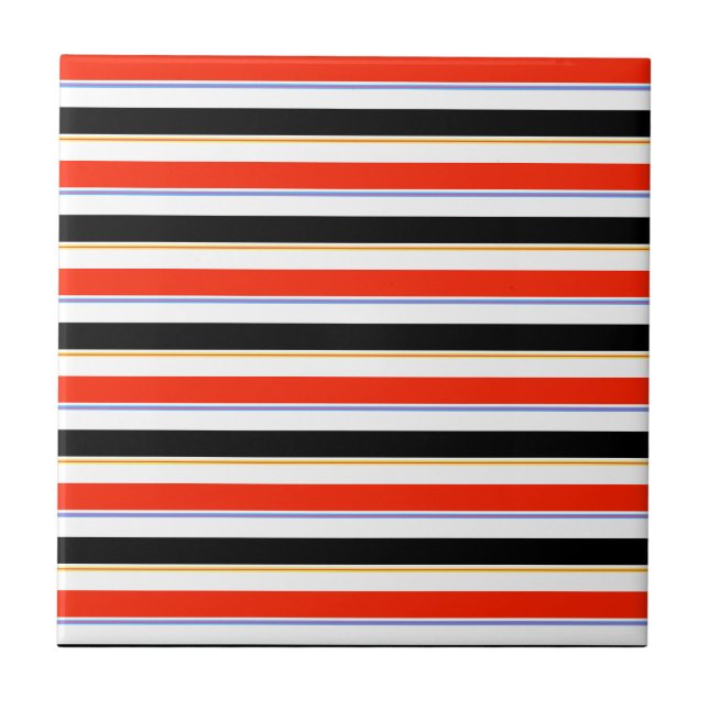 Red Black White Stripes Lines Pattern Design Ceramic Tile (Front)