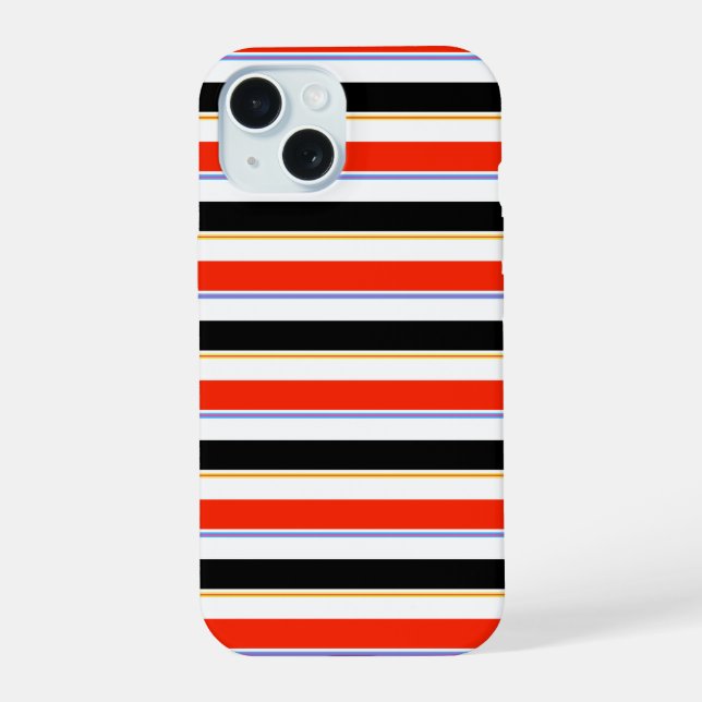 Red Black White Stripes Lines Pattern Design iPhone 15 Case (Back)