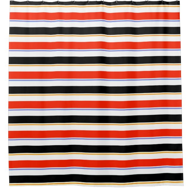 Red Black White Stripes Lines Pattern Design Shower Curtain (Front)