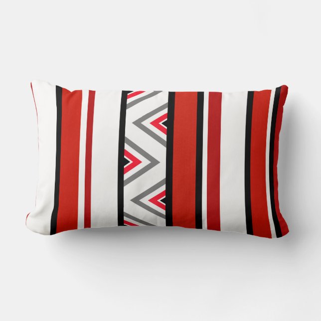 Red Black White Stripes Lumbar Cushion (Front)