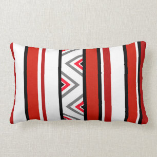 Red Black White Stripes Lumbar Cushion