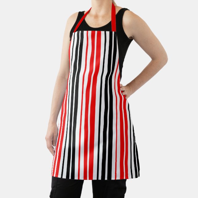 Red Black White Stripes Pattern Design  Apron (Insitu)