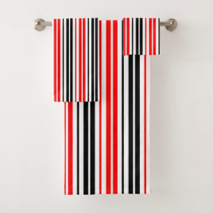 Red Black White Stripes Pattern Design Bath Towel Set