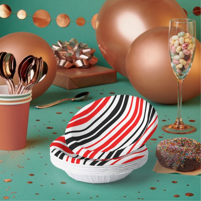Red Black White Stripes Pattern Design  Paper Plate (Multi)