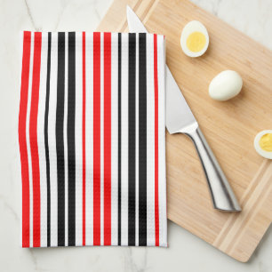 Red Black White Stripes Pattern Design Tea Towel