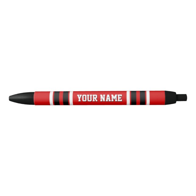 Red Black White Team Jersey Custom Number Name Black Ink Pen (Front)