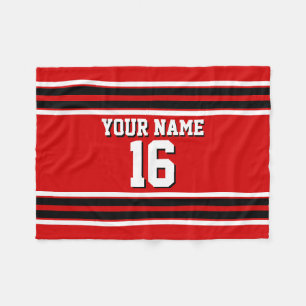Red Black White Team Jersey Custom Number Name Fleece Blanket