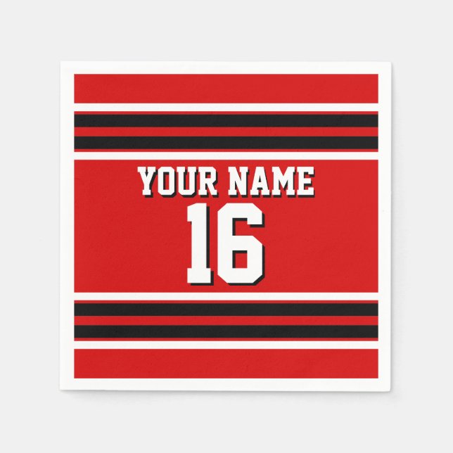Red Black White Team Jersey Custom Number Name Napkin (Front)