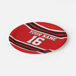 Red Black White Team Jersey Custom Number Name Paper Plate