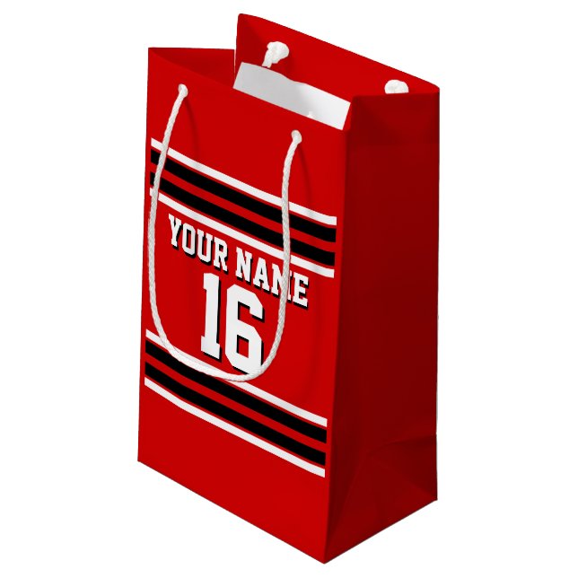 Red Black White Team Jersey Custom Number Name Small Gift Bag (Back Angled)