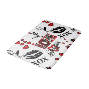 Red Black White Valentine Motif Bathroom Mat