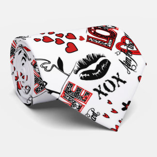 Red Black White Valentine Motif Men's Tie