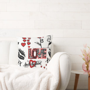 Red Black White Valentine Motif Throw Pillow