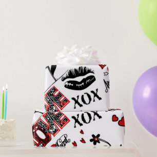 Red Black White Valentine Motif Wrapping Paper