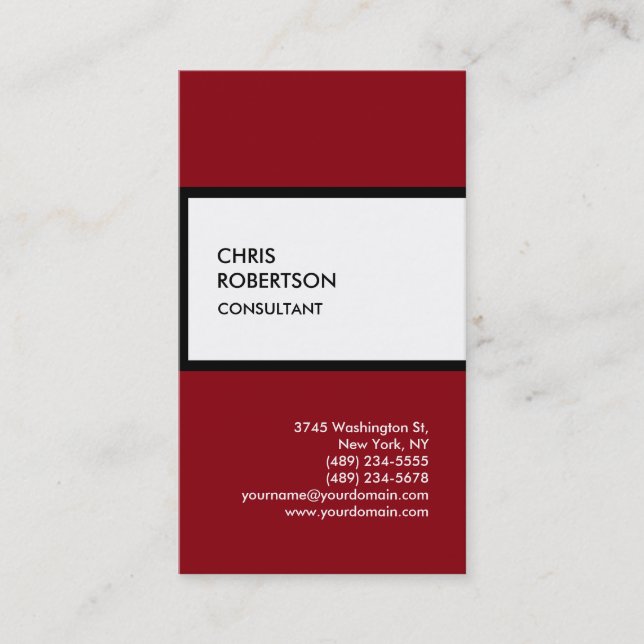 Red black white vertical unique business card (Front)