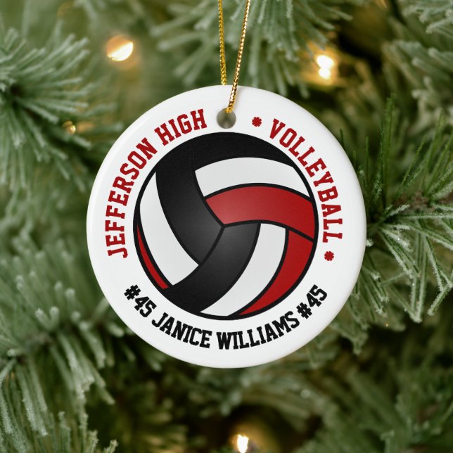 Red, Black & White Volleyball 🏐 Ceramic Ornament (Tree)
