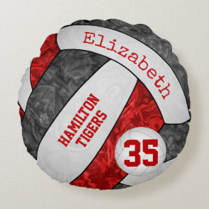 red black white volleyball team colours girls' round cushion