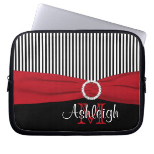 Red Black White with FAUX Ribbon Laptop Sleeve
