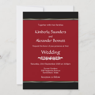 Red Black White with Gold Silver Stripe Wedding Invitation