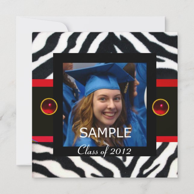 RED BLACK WHITE ZEBRA FUR Monogram Photo Template (Front)