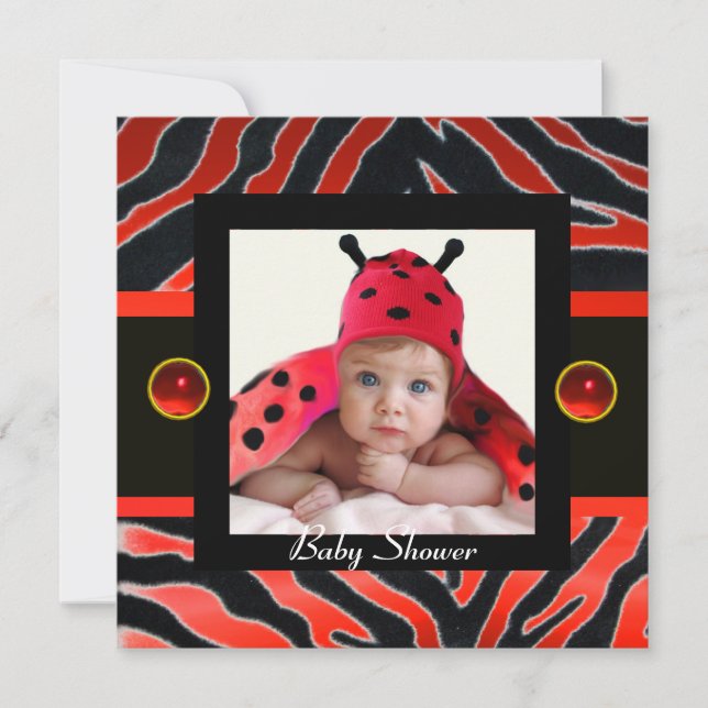 RED BLACK WHITE ZEBRA FUR Monogram Photo Template (Front)
