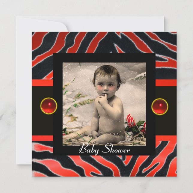 RED BLACK WHITE ZEBRA FUR Monogram Photo Template (Front)