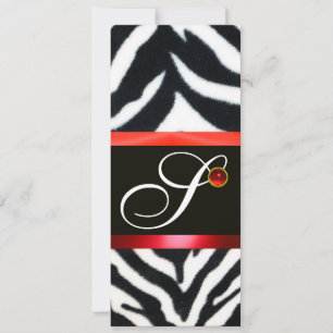 RED BLACK WHITE ZEBRA FUR MONOGRAM ,ruby Invitation