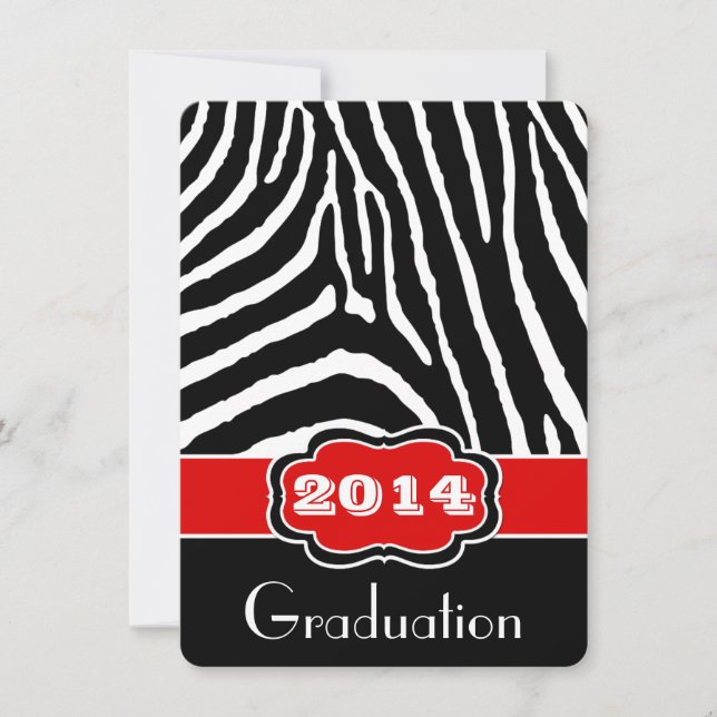 Red, Black, White Zebra Print Graduation Invite (Front)