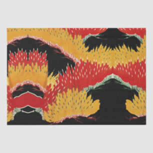 RED BLACK YELLOW ABSTRACT JAPANESE FLORAL TISSUE PAPER