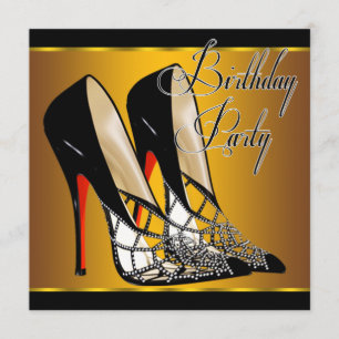 Red Black Yellow Gold High Heels Birthday Party Invitation