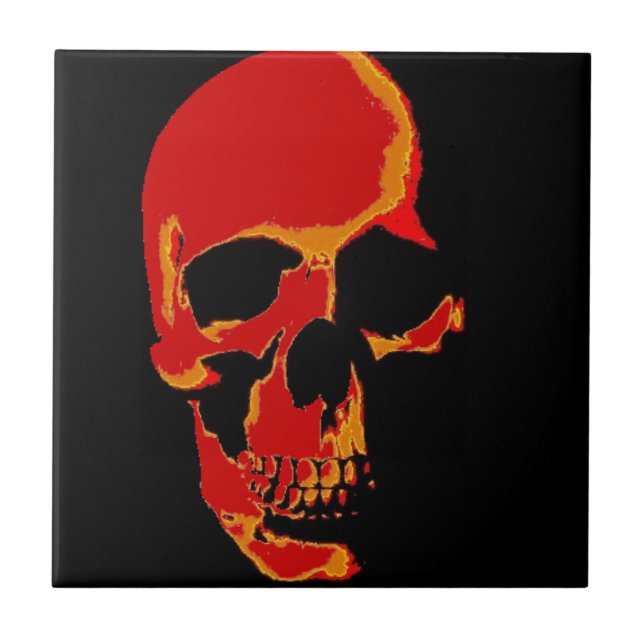 Red Black Yellow Pop Art Skull Ceramic Tile (Front)
