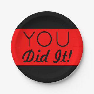 Red & Black You Did It Graduation Paper Plate