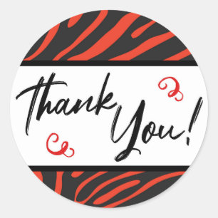 Red Black Zebra Stripe Thank You Stickers Labels
