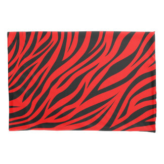 Red Black Zebra Stripes Print Pillowcase