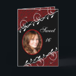 Red & Black Zebra Sweet 16  Birthday Photo Card<br><div class="desc">This beautiful 5 x 7 burgundy red and black zebra print sweet 16 photo birthday card can be personalised for your special day by changing the text, font style, and colour of your text and even add your own favourite photograph! Or even customise for your graduation party! It is also...</div>