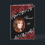 Red & Black Zebra Sweet 16  Birthday Photo Card<br><div class="desc">This beautiful 5 x 7 burgundy red and black zebra print sweet 16 photo birthday card can be personalised for your special day by changing the text, font style, and colour of your text and even add your own favourite photograph! Or even customise for your graduation party! It is also...</div>