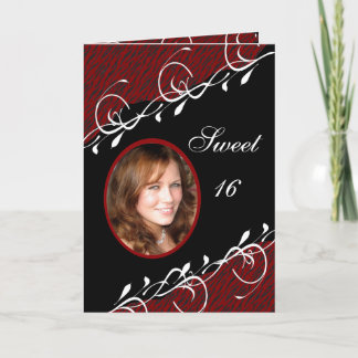 Red & Black Zebra Sweet 16 Birthday Photo Card