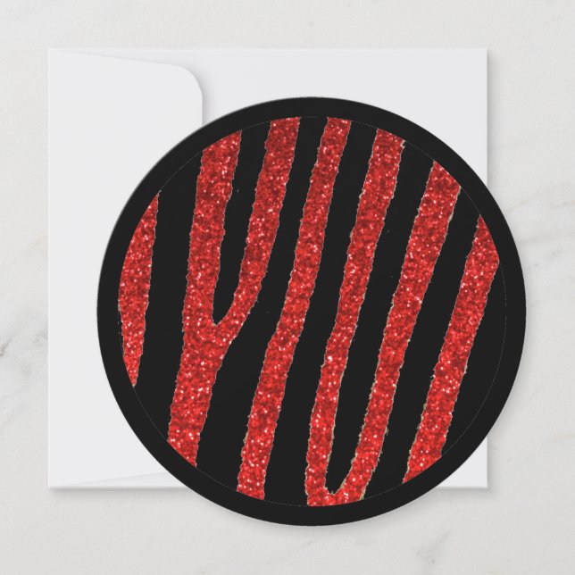 Red black zebra sweet 16 circle party invitations (Front)