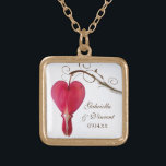 Red Bleeding Heart Flower Wedding Gold Plated Necklace<br><div class="desc">The elegant Red Bleeding Heart Flower Wedding Pendant Necklace makes a unique personalised keepsake gift for the bride or her bridesmaids and bridal party. This classy custom flowery nuptial necklace features a close up floral photograph of a red bleeding heart flower blossom, or dicentra, on the stem on a white...</div>