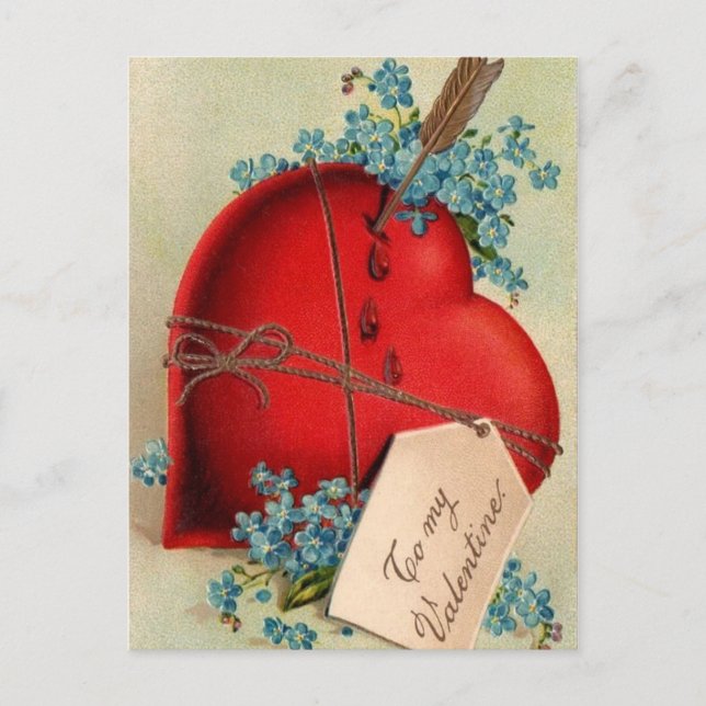 Red Bleeding Heart Valentine Antique Postcard (Front)
